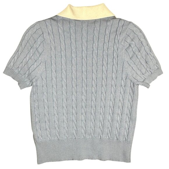 🍁Preppy V-Neck Sweater Pale Blue with Cream Collar - Picture 3 of 5